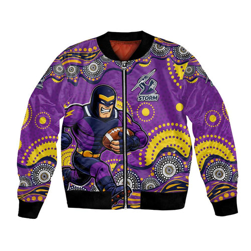 Melbourne Storm Bomber Jacket Aboriginal Dot Pattern - Rugby Mascot Heritage Pride