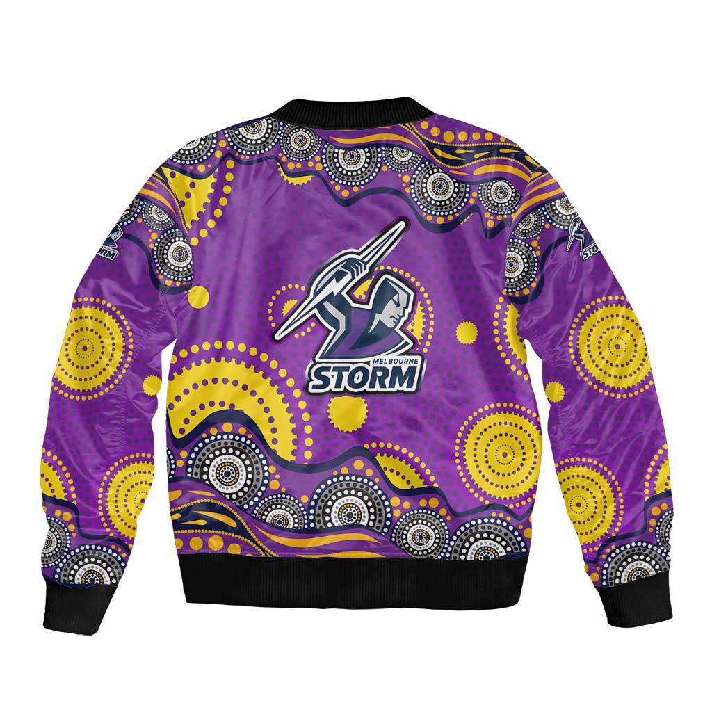 Melbourne Storm Bomber Jacket Aboriginal Dot Pattern - Rugby Mascot Heritage Pride