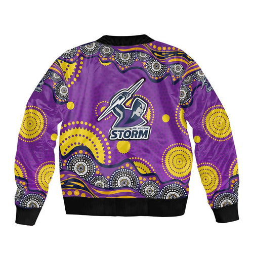 Melbourne Storm Bomber Jacket Aboriginal Dot Pattern - Rugby Mascot Heritage Pride