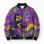 Melbourne Storm Bomber Puffer Jacket Aboriginal Dot Pattern - Rugby Mascot Heritage Pride