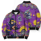 Melbourne Storm Bomber Puffer Jacket Aboriginal Dot Pattern - Rugby Mascot Heritage Pride
