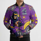 Melbourne Storm Bomber Puffer Jacket Aboriginal Dot Pattern - Rugby Mascot Heritage Pride