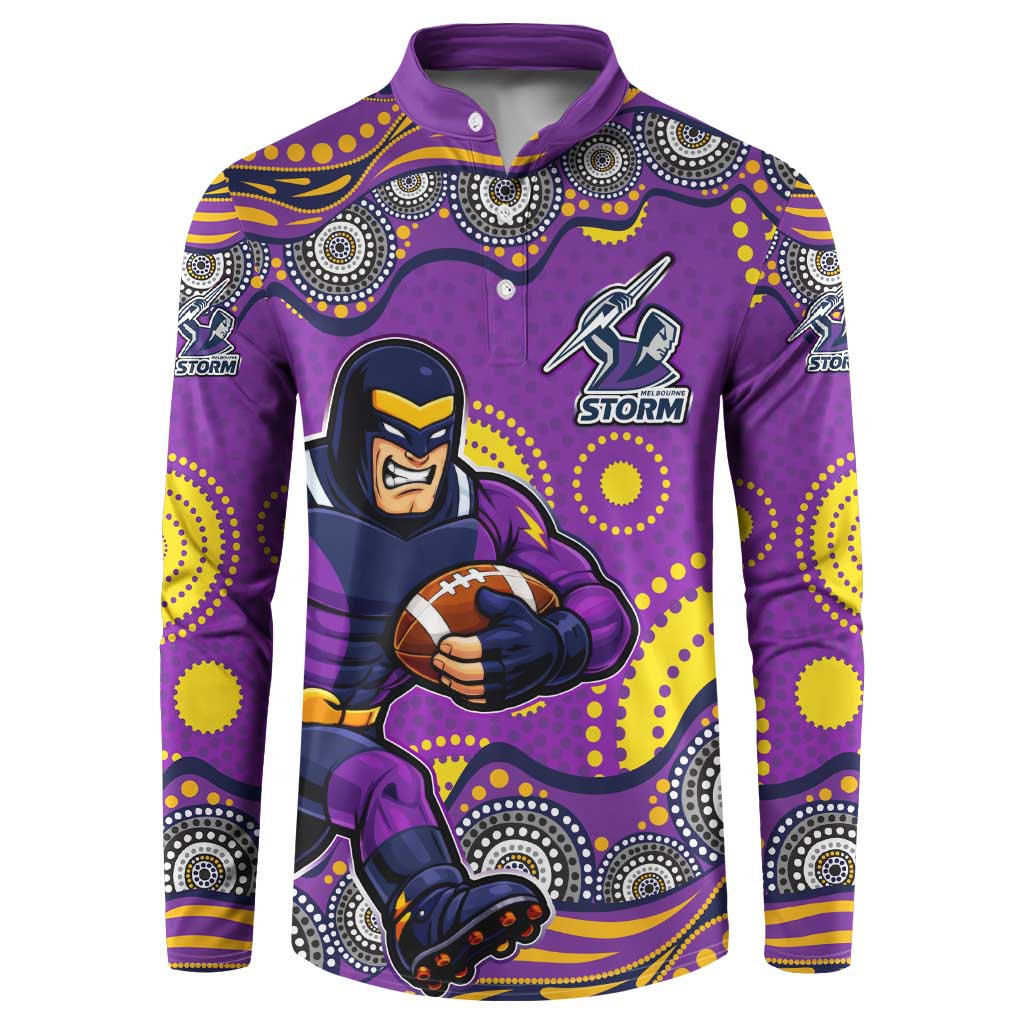 Melbourne Storm Button Sweatshirt Aboriginal Dot Pattern - Rugby Mascot Heritage Pride