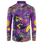 Melbourne Storm Button Sweatshirt Aboriginal Dot Pattern - Rugby Mascot Heritage Pride