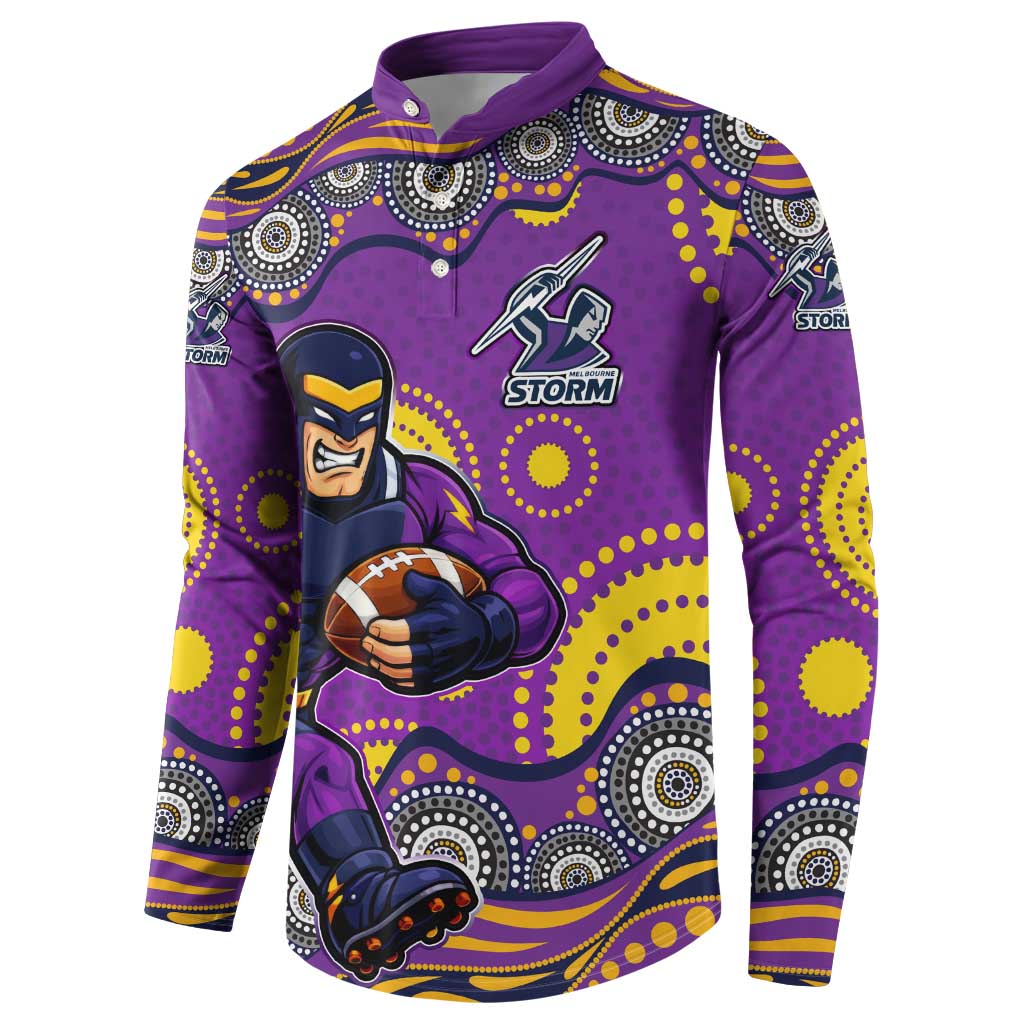 Melbourne Storm Button Sweatshirt Aboriginal Dot Pattern - Rugby Mascot Heritage Pride