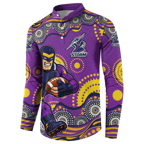 Melbourne Storm Button Sweatshirt Aboriginal Dot Pattern - Rugby Mascot Heritage Pride