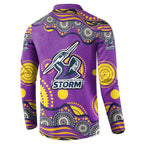 Melbourne Storm Button Sweatshirt Aboriginal Dot Pattern - Rugby Mascot Heritage Pride