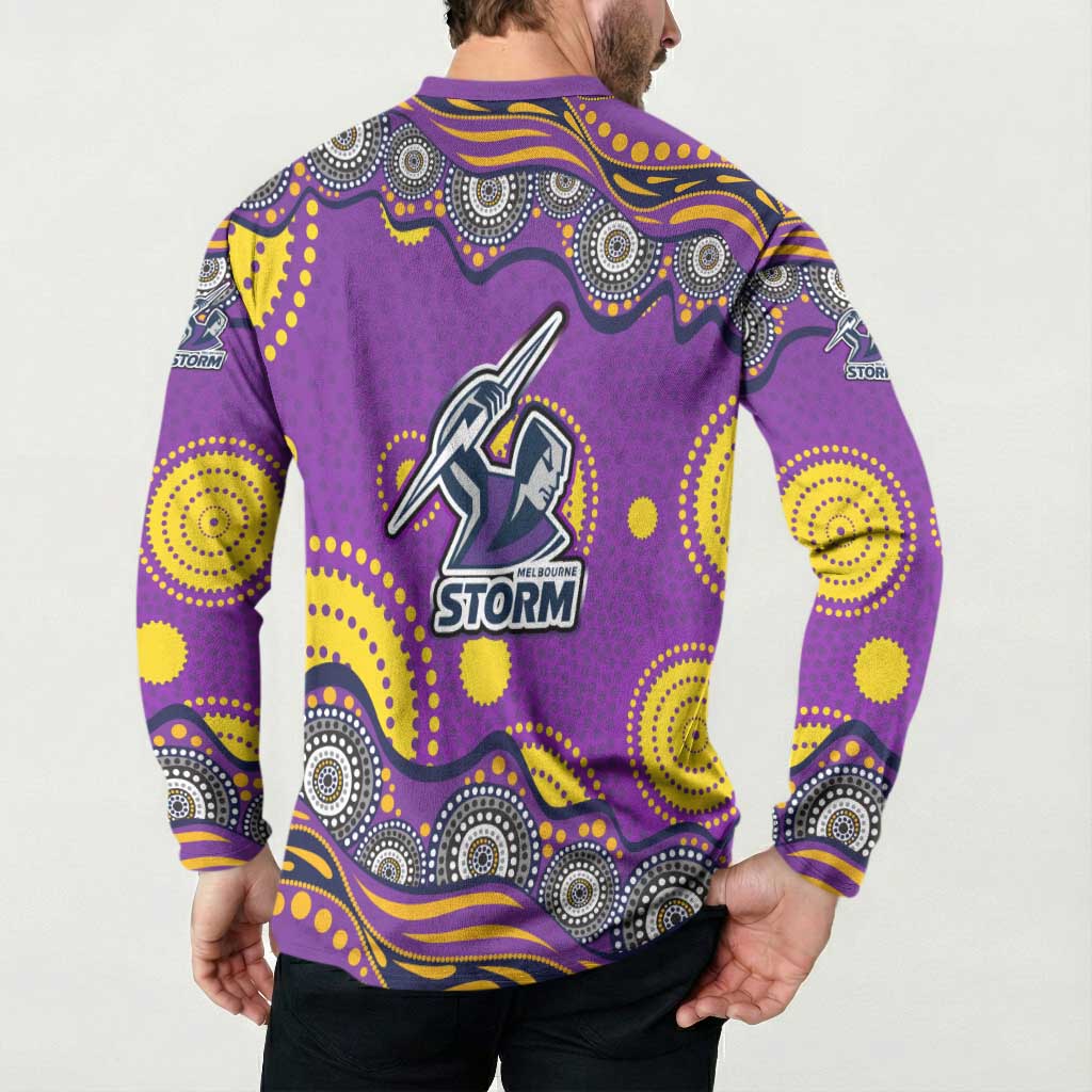 Melbourne Storm Button Sweatshirt Aboriginal Dot Pattern - Rugby Mascot Heritage Pride
