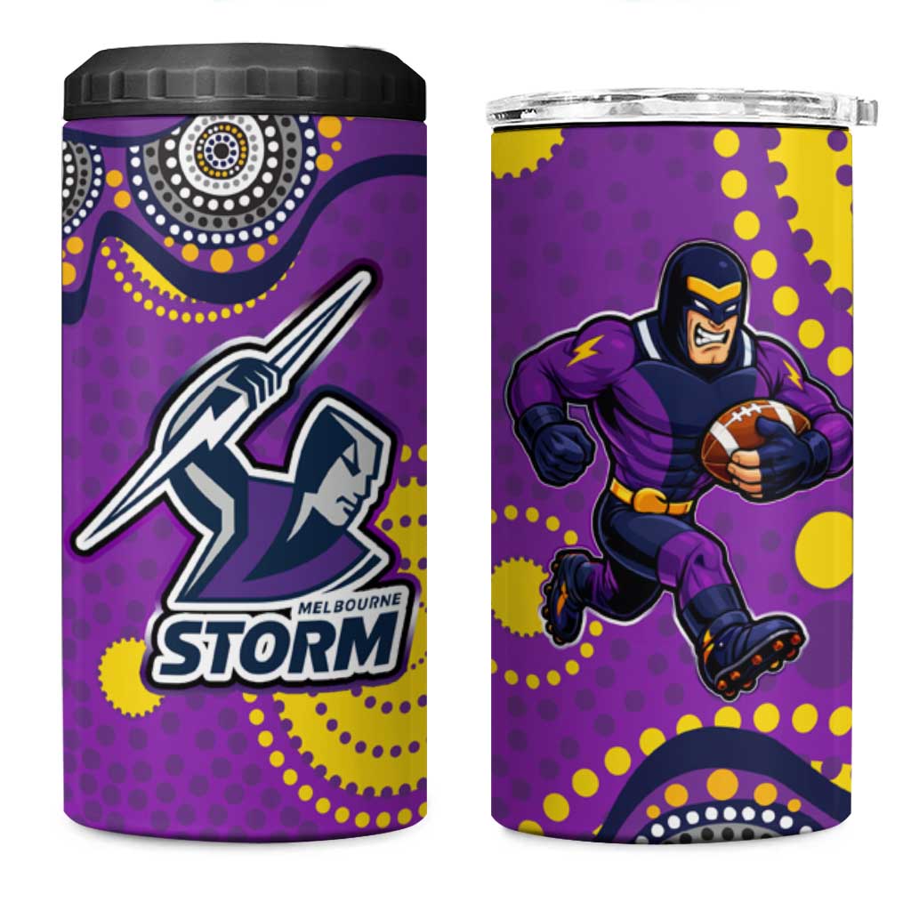 Melbourne Storm 4 in 1 Can Cooler Tumbler Aboriginal Dot Pattern - Rugby Mascot Heritage Pride