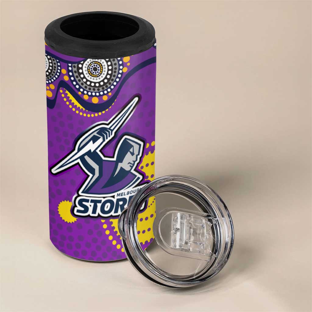Melbourne Storm 4 in 1 Can Cooler Tumbler Aboriginal Dot Pattern - Rugby Mascot Heritage Pride