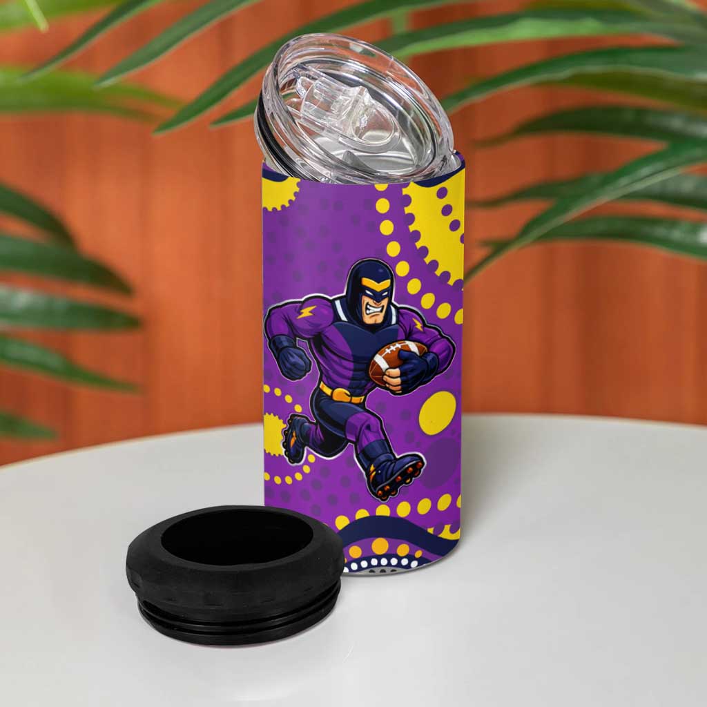 Melbourne Storm 4 in 1 Can Cooler Tumbler Aboriginal Dot Pattern - Rugby Mascot Heritage Pride