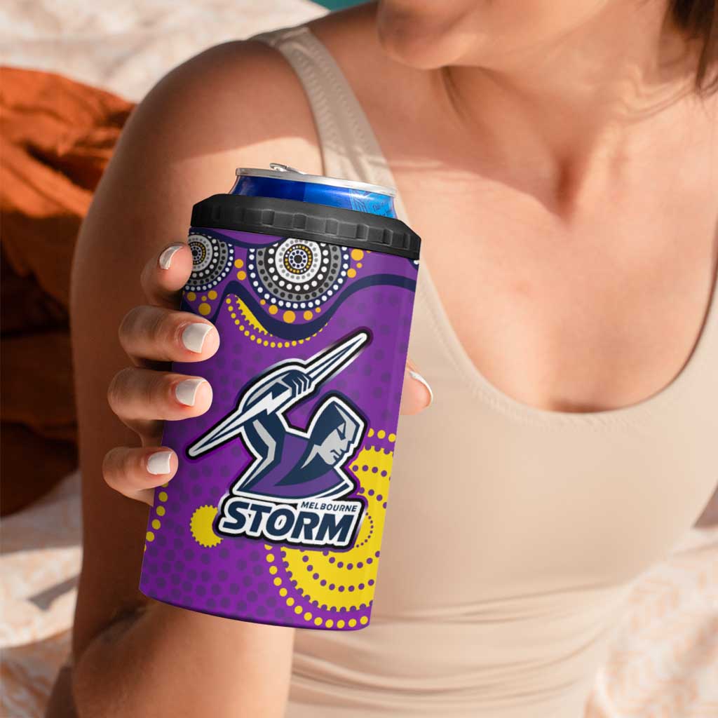 Melbourne Storm 4 in 1 Can Cooler Tumbler Aboriginal Dot Pattern - Rugby Mascot Heritage Pride