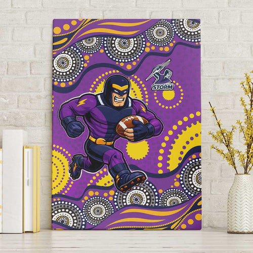 Melbourne Storm Canvas Wall Art Aboriginal Dot Pattern - Rugby Mascot Heritage Pride