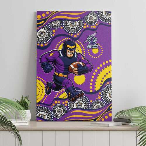 Melbourne Storm Canvas Wall Art Aboriginal Dot Pattern - Rugby Mascot Heritage Pride