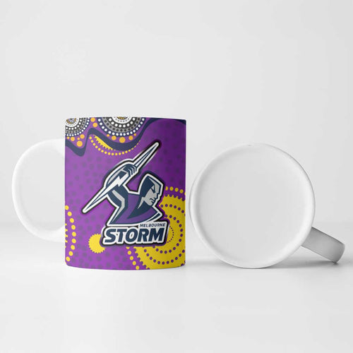 Melbourne Storm Ceramic Mug Aboriginal Dot Pattern - Rugby Mascot Heritage Pride