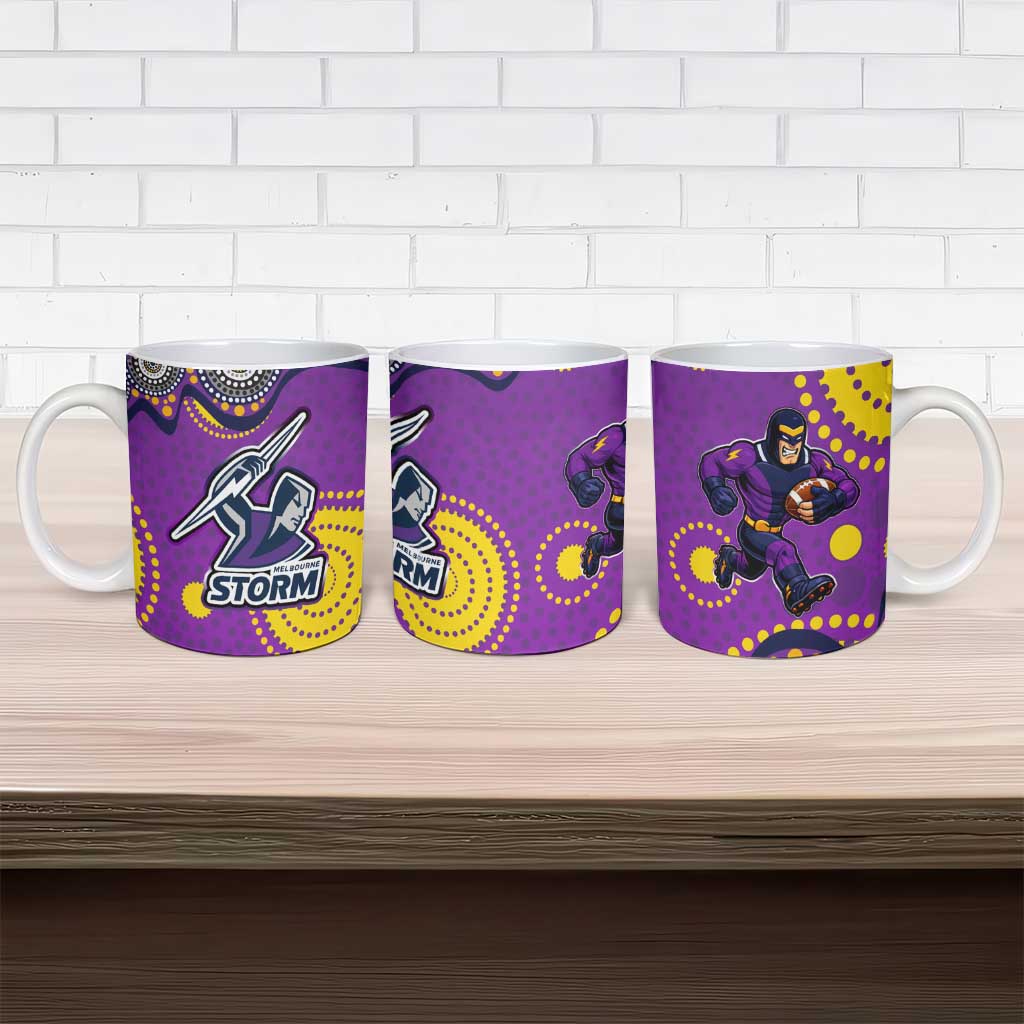 Melbourne Storm Ceramic Mug Aboriginal Dot Pattern - Rugby Mascot Heritage Pride