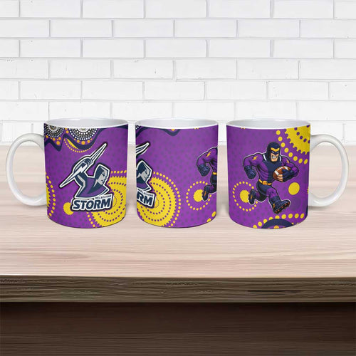 Melbourne Storm Ceramic Mug Aboriginal Dot Pattern - Rugby Mascot Heritage Pride