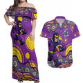 Melbourne Storm Couples Matching Off Shoulder Maxi Dress and Hawaiian Shirt Aboriginal Dot Pattern - Rugby Mascot Heritage Pride