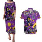 Melbourne Storm Couples Matching Puletasi and Hawaiian Shirt Aboriginal Dot Pattern - Rugby Mascot Heritage Pride