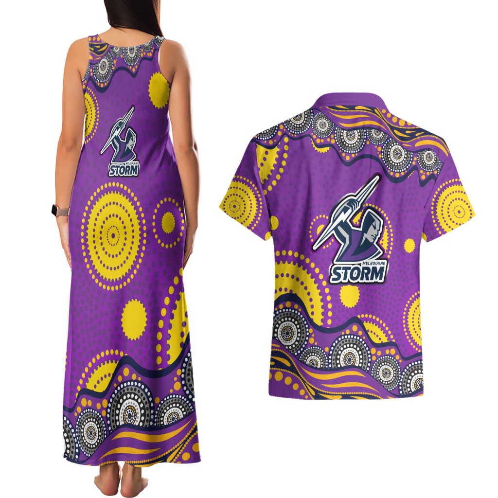 Melbourne Storm Couples Matching Tank Maxi Dress and Hawaiian Shirt Aboriginal Dot Pattern - Rugby Mascot Heritage Pride