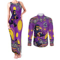 Melbourne Storm Couples Matching Tank Maxi Dress and Long Sleeve Button Shirt Aboriginal Dot Pattern - Rugby Mascot Heritage Pride