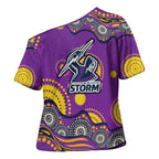 Melbourne Storm Cross Shoulder Shirt Aboriginal Dot Pattern - Rugby Mascot Heritage Pride