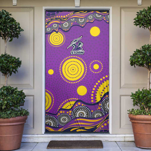 Melbourne Storm Door Cover Aboriginal Dot Pattern - Rugby Mascot Heritage Pride