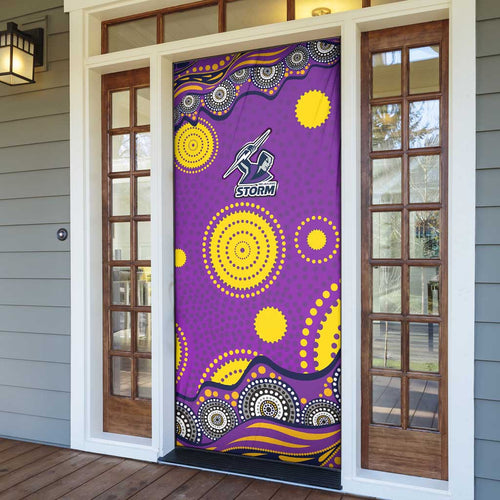 Melbourne Storm Door Cover Aboriginal Dot Pattern - Rugby Mascot Heritage Pride