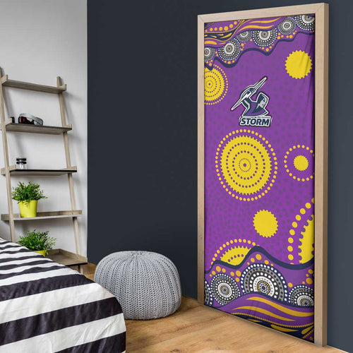 Melbourne Storm Door Cover Aboriginal Dot Pattern - Rugby Mascot Heritage Pride