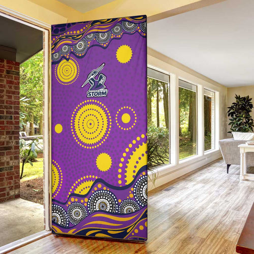 Melbourne Storm Door Cover Aboriginal Dot Pattern - Rugby Mascot Heritage Pride