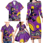 Melbourne Storm Family Matching Long Sleeve Bodycon Dress and Hawaiian Shirt Aboriginal Dot Pattern - Rugby Mascot Heritage Pride
