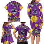 Melbourne Storm Family Matching Long Sleeve Bodycon Dress and Hawaiian Shirt Aboriginal Dot Pattern - Rugby Mascot Heritage Pride