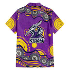 Melbourne Storm Family Matching Long Sleeve Bodycon Dress and Hawaiian Shirt Aboriginal Dot Pattern - Rugby Mascot Heritage Pride