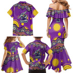 Melbourne Storm Family Matching Mermaid Dress and Hawaiian Shirt Aboriginal Dot Pattern - Rugby Mascot Heritage Pride
