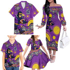 Melbourne Storm Family Matching Off The Shoulder Long Sleeve Dress and Hawaiian Shirt Aboriginal Dot Pattern - Rugby Mascot Heritage Pride
