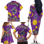 Melbourne Storm Family Matching Off The Shoulder Long Sleeve Dress and Hawaiian Shirt Aboriginal Dot Pattern - Rugby Mascot Heritage Pride