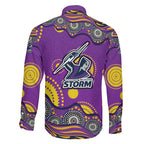 Melbourne Storm Family Matching Off Shoulder Maxi Dress and Hawaiian Shirt Aboriginal Dot Pattern - Rugby Mascot Heritage Pride