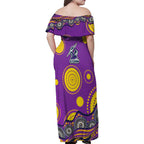 Melbourne Storm Family Matching Off Shoulder Maxi Dress and Hawaiian Shirt Aboriginal Dot Pattern - Rugby Mascot Heritage Pride