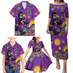 Melbourne Storm Family Matching Puletasi and Hawaiian Shirt Aboriginal Dot Pattern - Rugby Mascot Heritage Pride