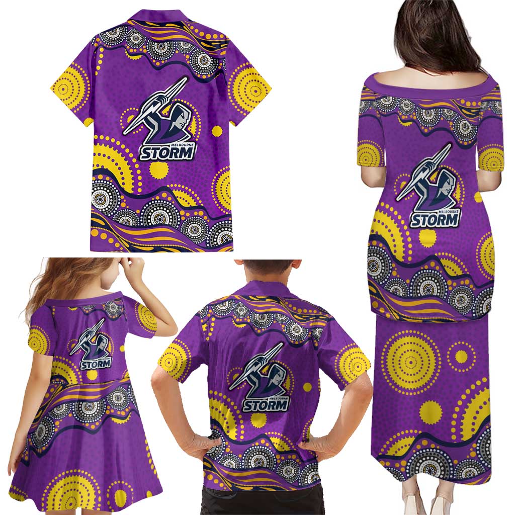 Melbourne Storm Family Matching Puletasi and Hawaiian Shirt Aboriginal Dot Pattern - Rugby Mascot Heritage Pride