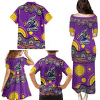 Melbourne Storm Family Matching Puletasi and Hawaiian Shirt Aboriginal Dot Pattern - Rugby Mascot Heritage Pride