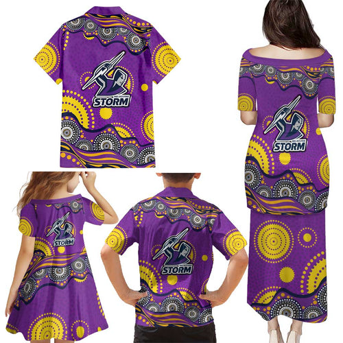 Melbourne Storm Family Matching Puletasi and Hawaiian Shirt Aboriginal Dot Pattern - Rugby Mascot Heritage Pride