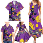 Melbourne Storm Family Matching Summer Maxi Dress and Hawaiian Shirt Aboriginal Dot Pattern - Rugby Mascot Heritage Pride
