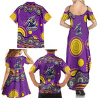 Melbourne Storm Family Matching Summer Maxi Dress and Hawaiian Shirt Aboriginal Dot Pattern - Rugby Mascot Heritage Pride