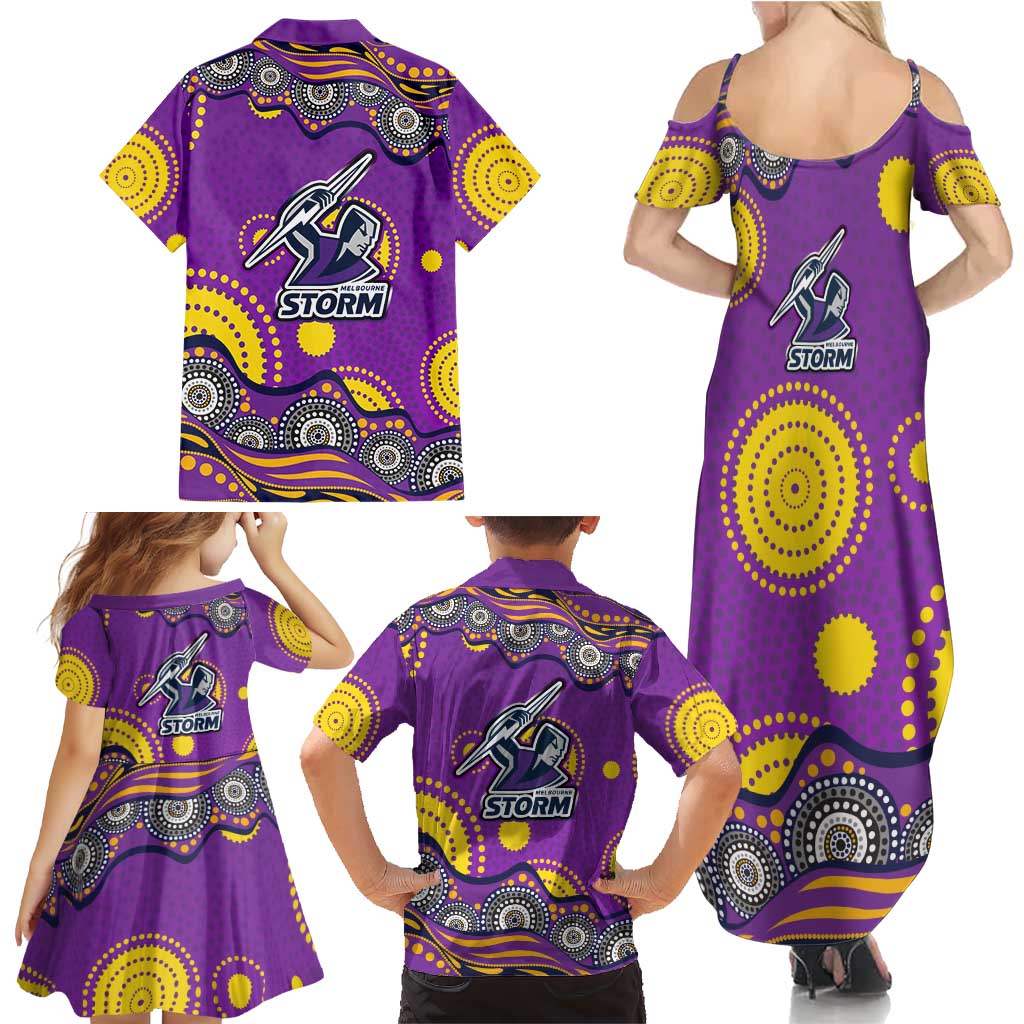 Melbourne Storm Family Matching Summer Maxi Dress and Hawaiian Shirt Aboriginal Dot Pattern - Rugby Mascot Heritage Pride