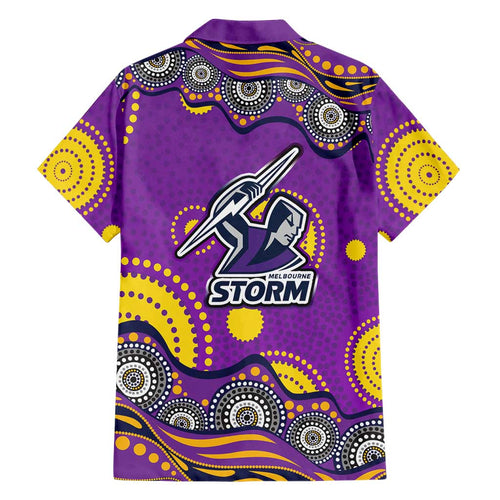 Melbourne Storm Family Matching Summer Maxi Dress and Hawaiian Shirt Aboriginal Dot Pattern - Rugby Mascot Heritage Pride