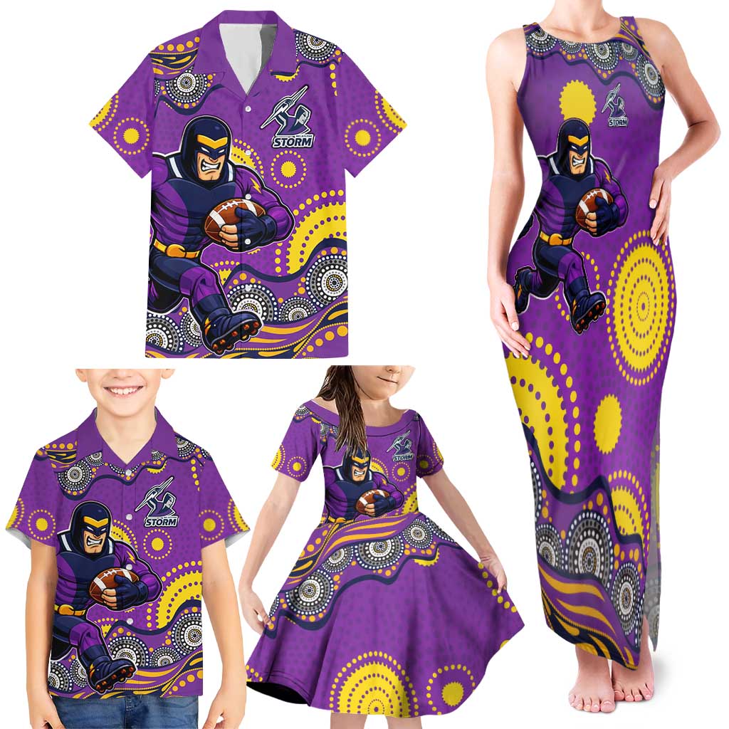 Melbourne Storm Family Matching Tank Maxi Dress and Hawaiian Shirt Aboriginal Dot Pattern - Rugby Mascot Heritage Pride