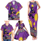 Melbourne Storm Family Matching Tank Maxi Dress and Hawaiian Shirt Aboriginal Dot Pattern - Rugby Mascot Heritage Pride