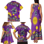 Melbourne Storm Family Matching Tank Maxi Dress and Hawaiian Shirt Aboriginal Dot Pattern - Rugby Mascot Heritage Pride
