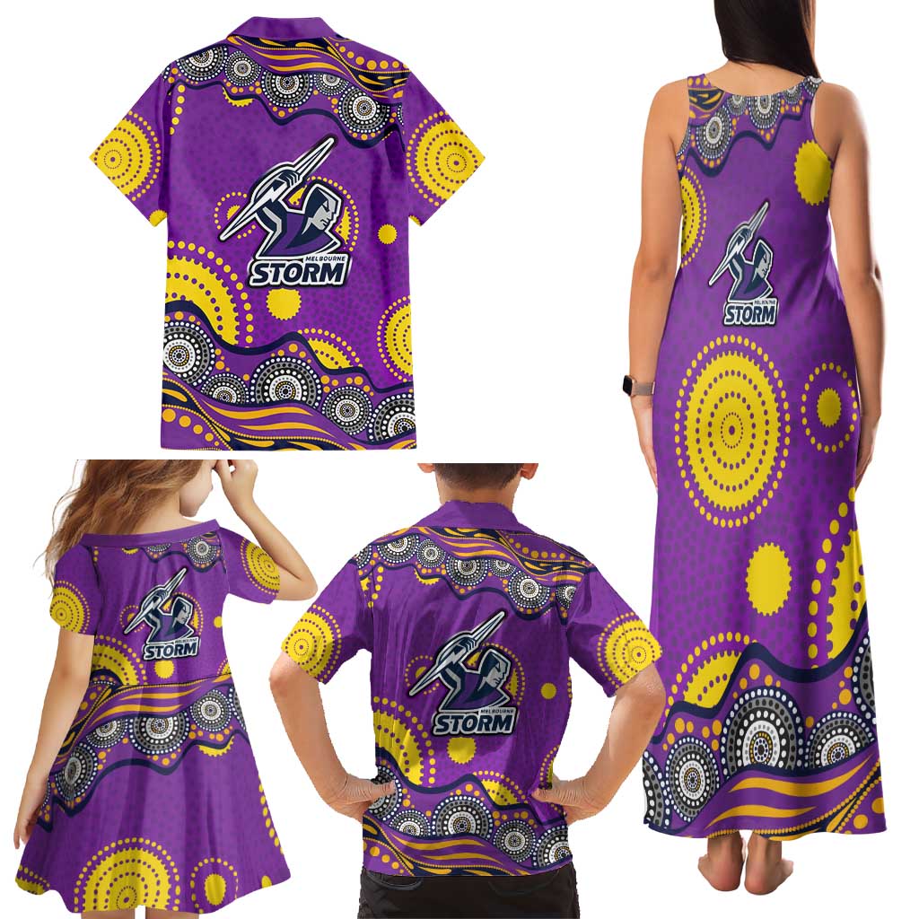 Melbourne Storm Family Matching Tank Maxi Dress and Hawaiian Shirt Aboriginal Dot Pattern - Rugby Mascot Heritage Pride